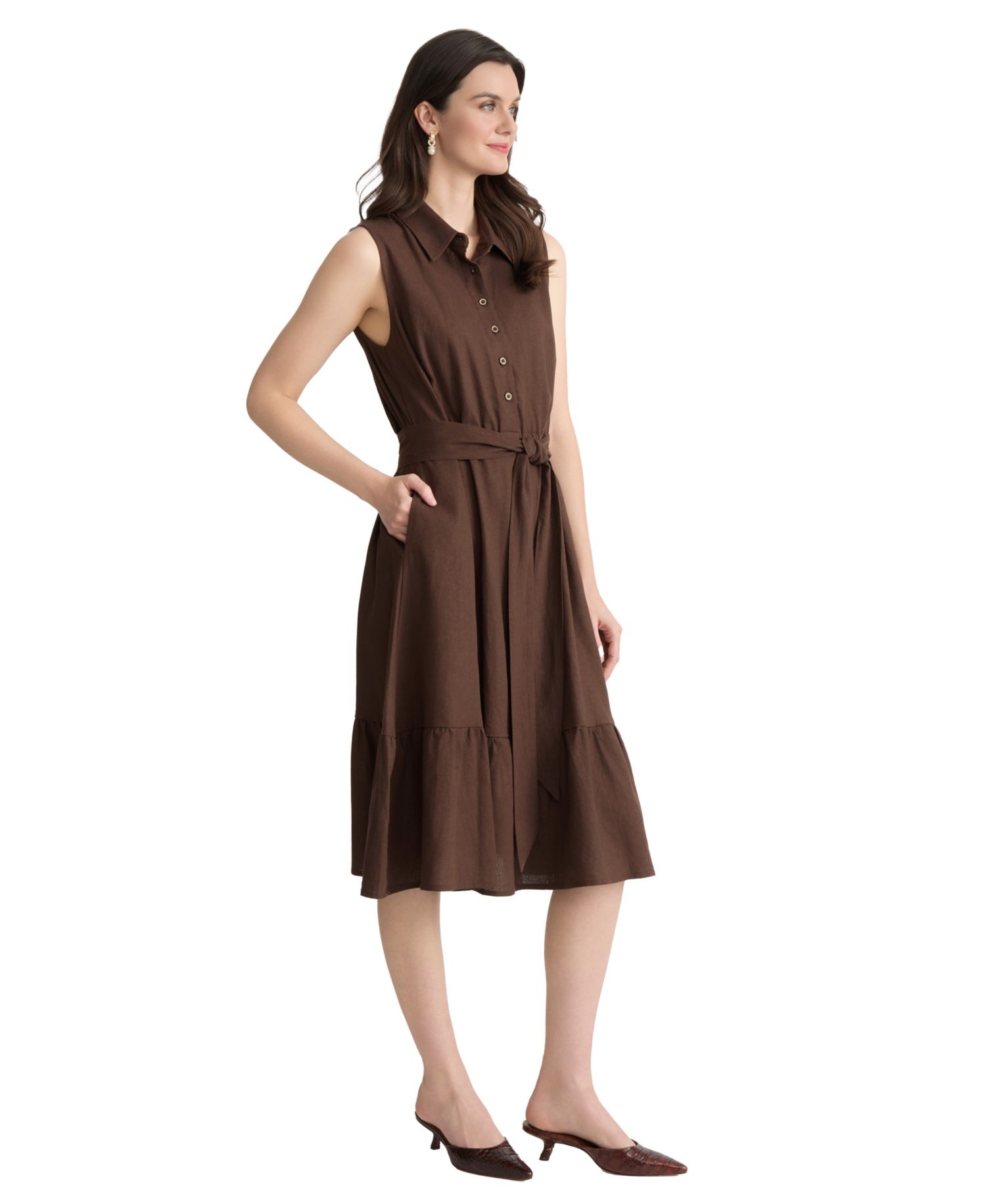 Petite Collared Neck Midi Shirt-Dress
