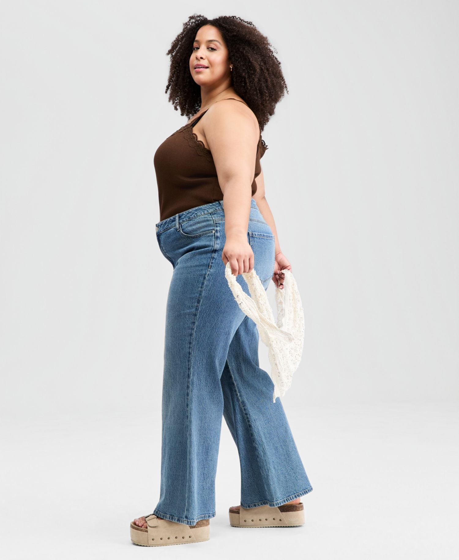 Petite Crocheted-Scarf Flare Jeans
