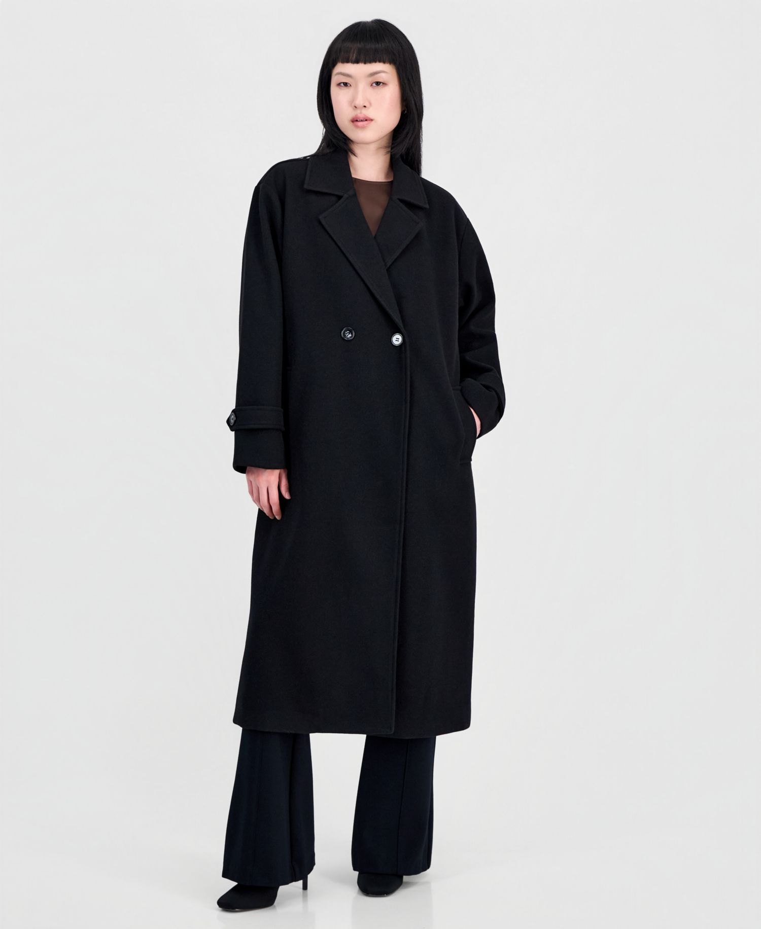 Women's Double-Breasted Patch-Pocket Maxi Coat