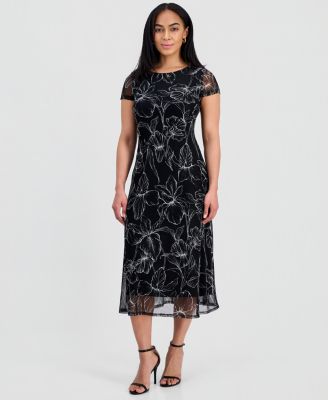 Women's Printed Mesh Midi Dress