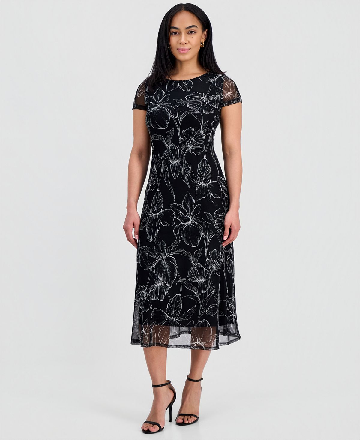 Connected Women's Printed Mesh Midi Dress view 1 — MAYCSS fashion products
