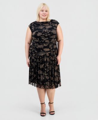 Plus Size Printed Side-Ruched Midi Dress