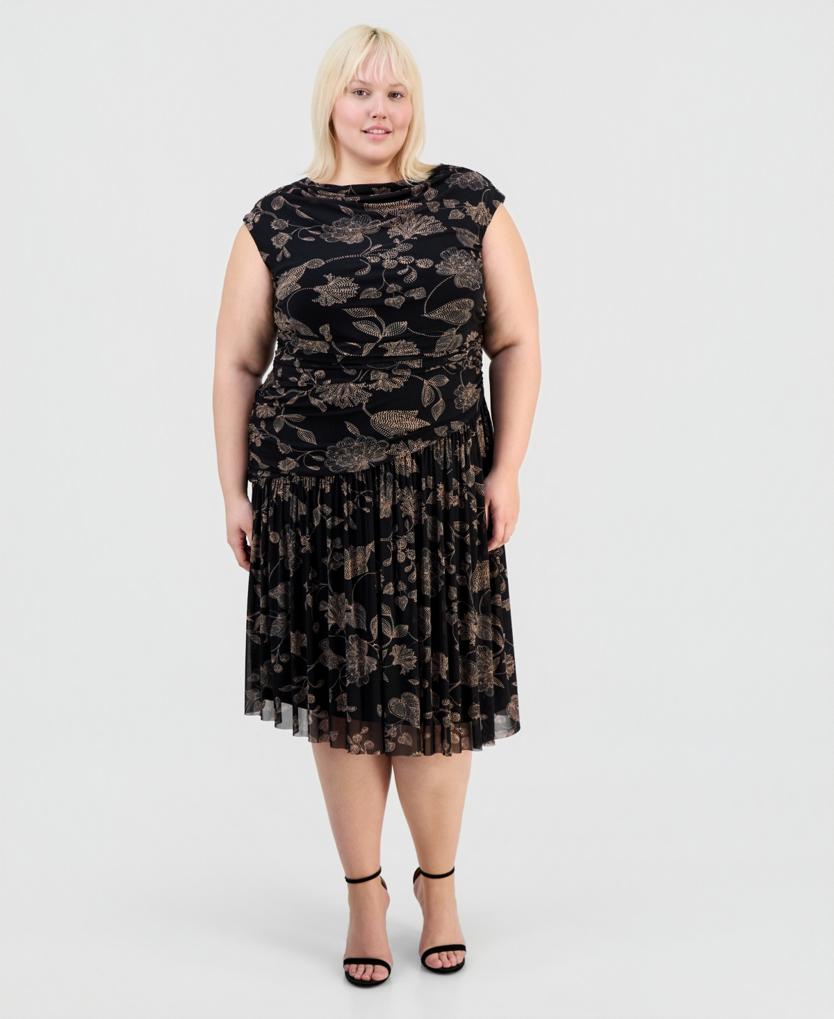 Robbie Bee Plus Printed Side-Ruched Midi Dress