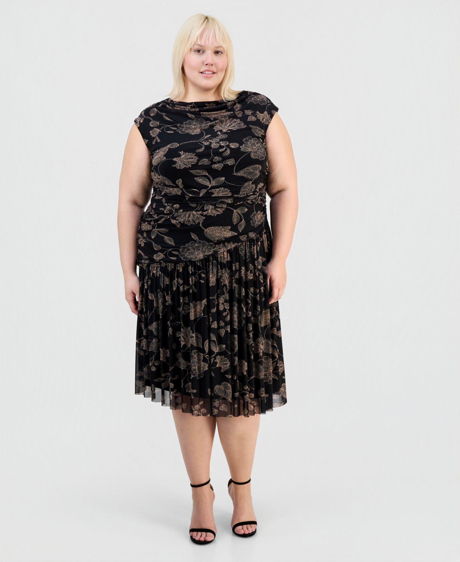 Plus Size Printed Side-Ruched Midi Dress