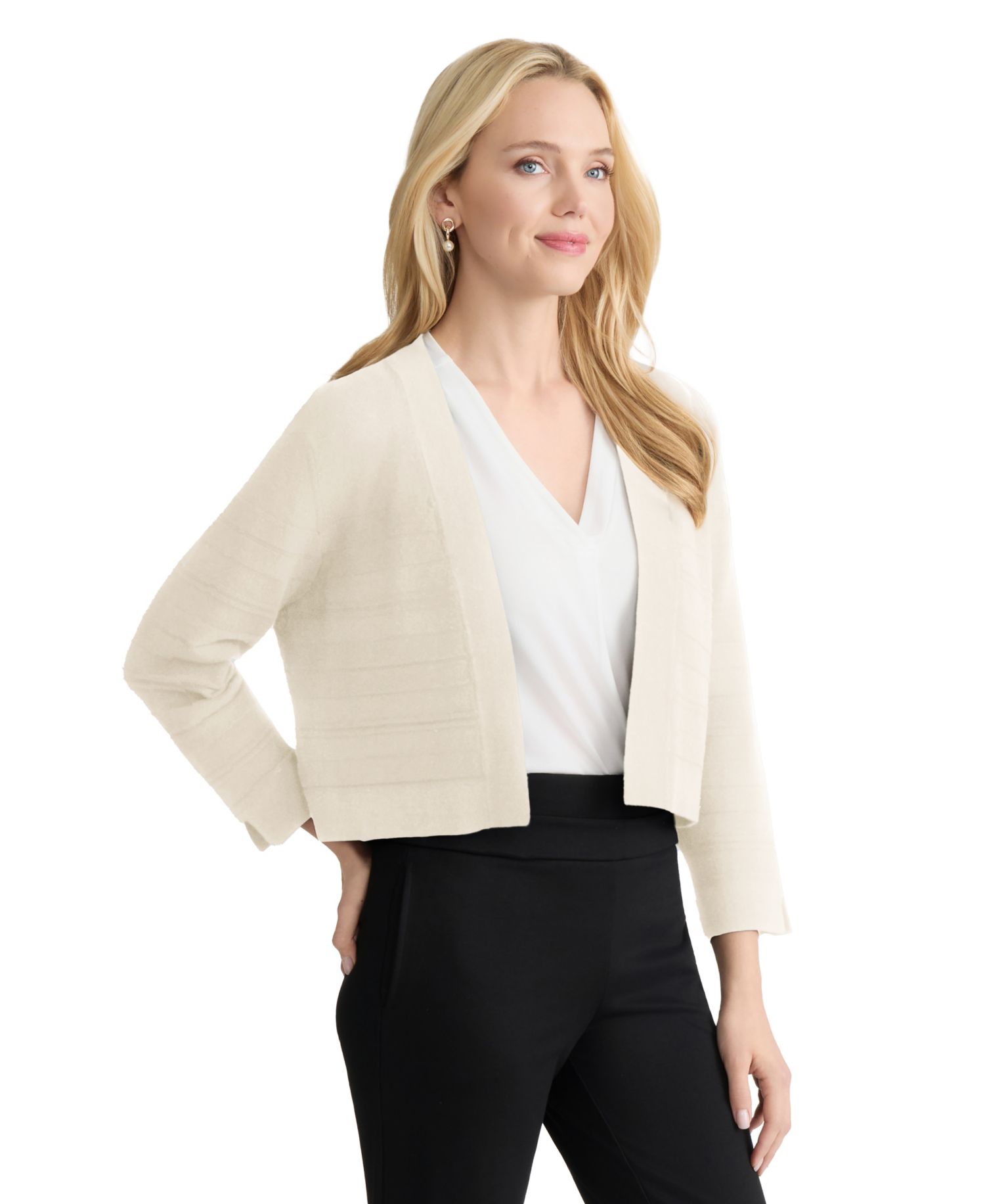 Petite Cropped Striped Stitch Shrug
