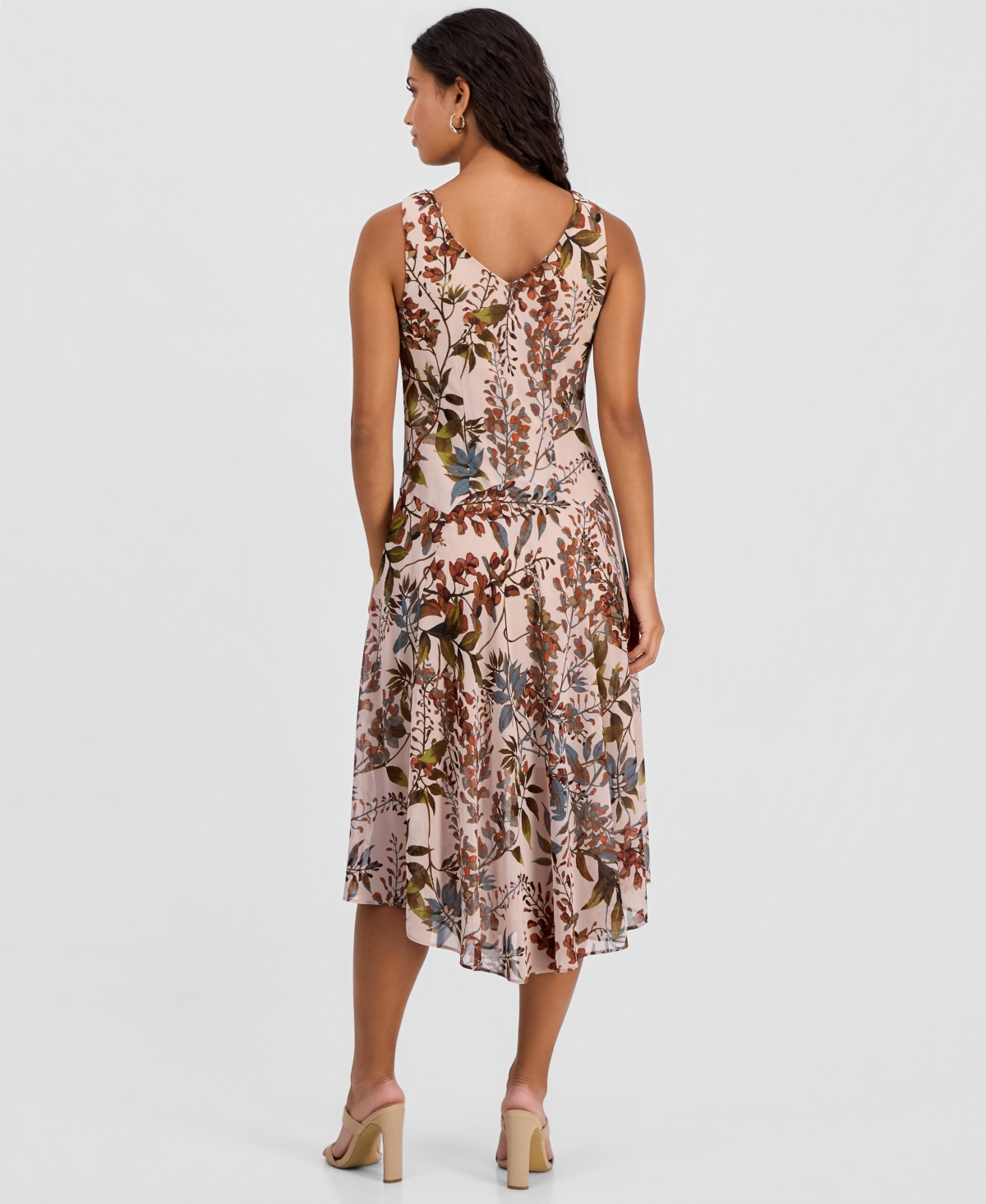 Robbie Bee Petite Printed Chiffon Drape-Neck Midi Dress