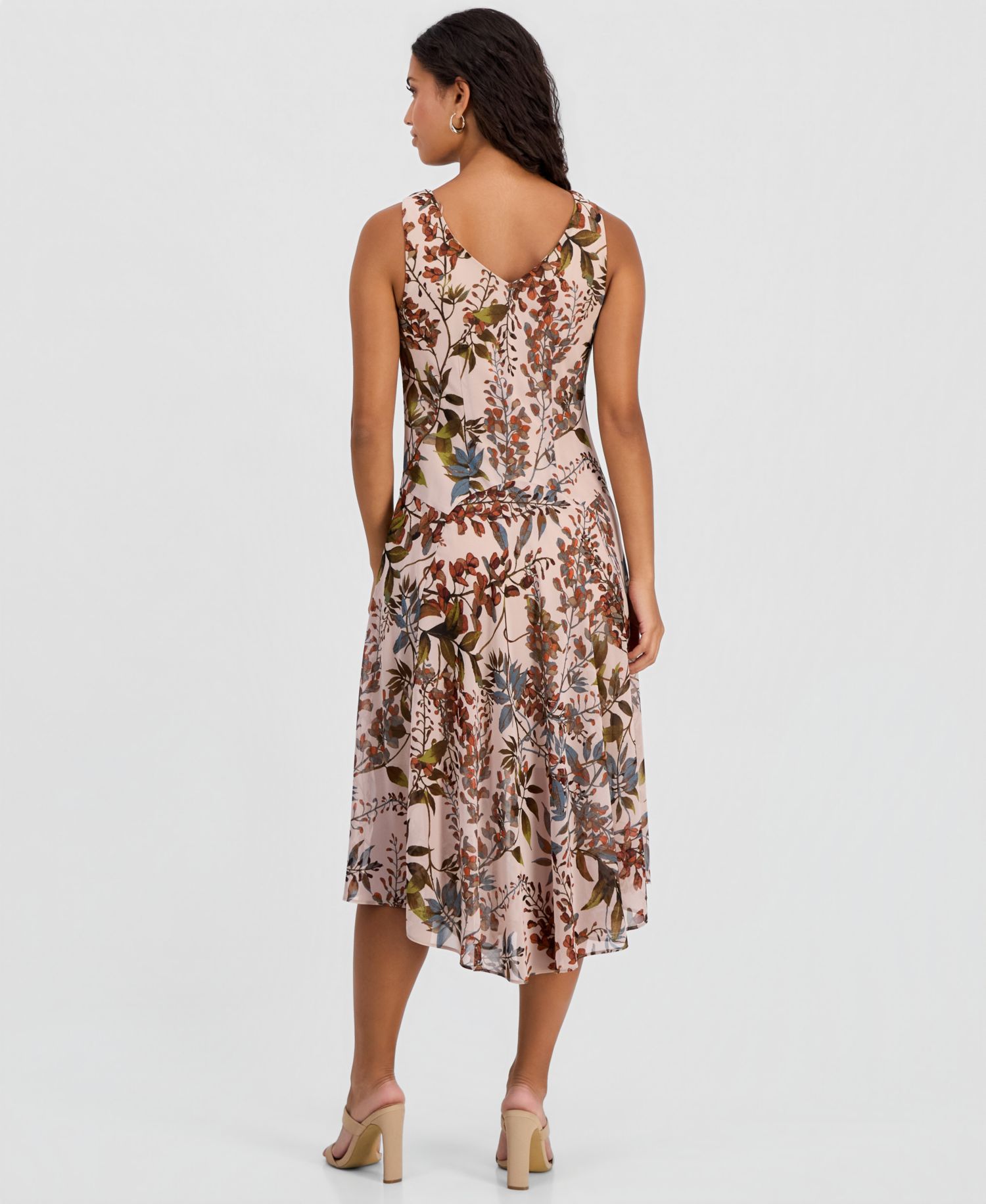 Petite Printed Chiffon Drape-Neck Midi Dress