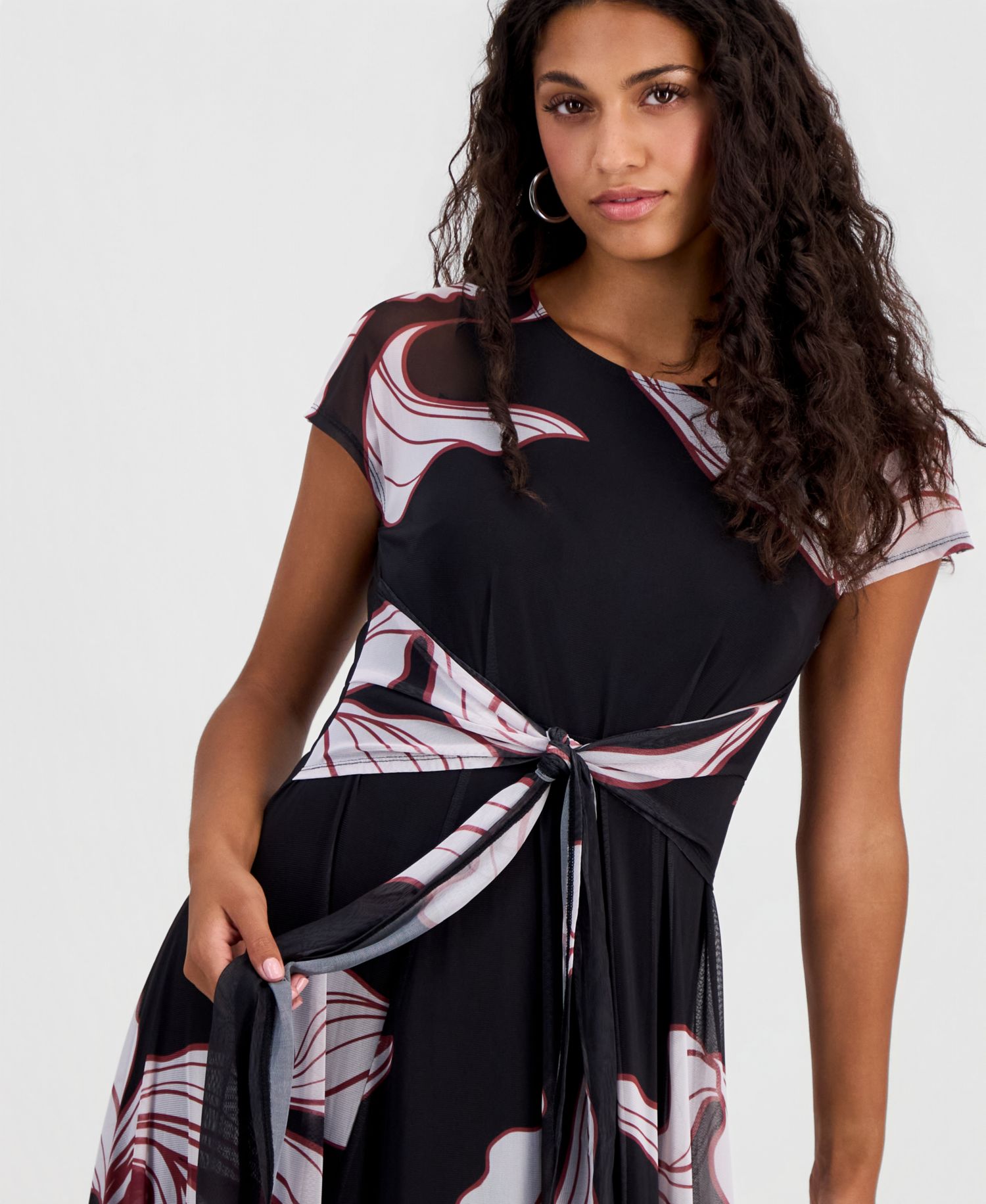 Petite Placement-Print Tie-Front Dress