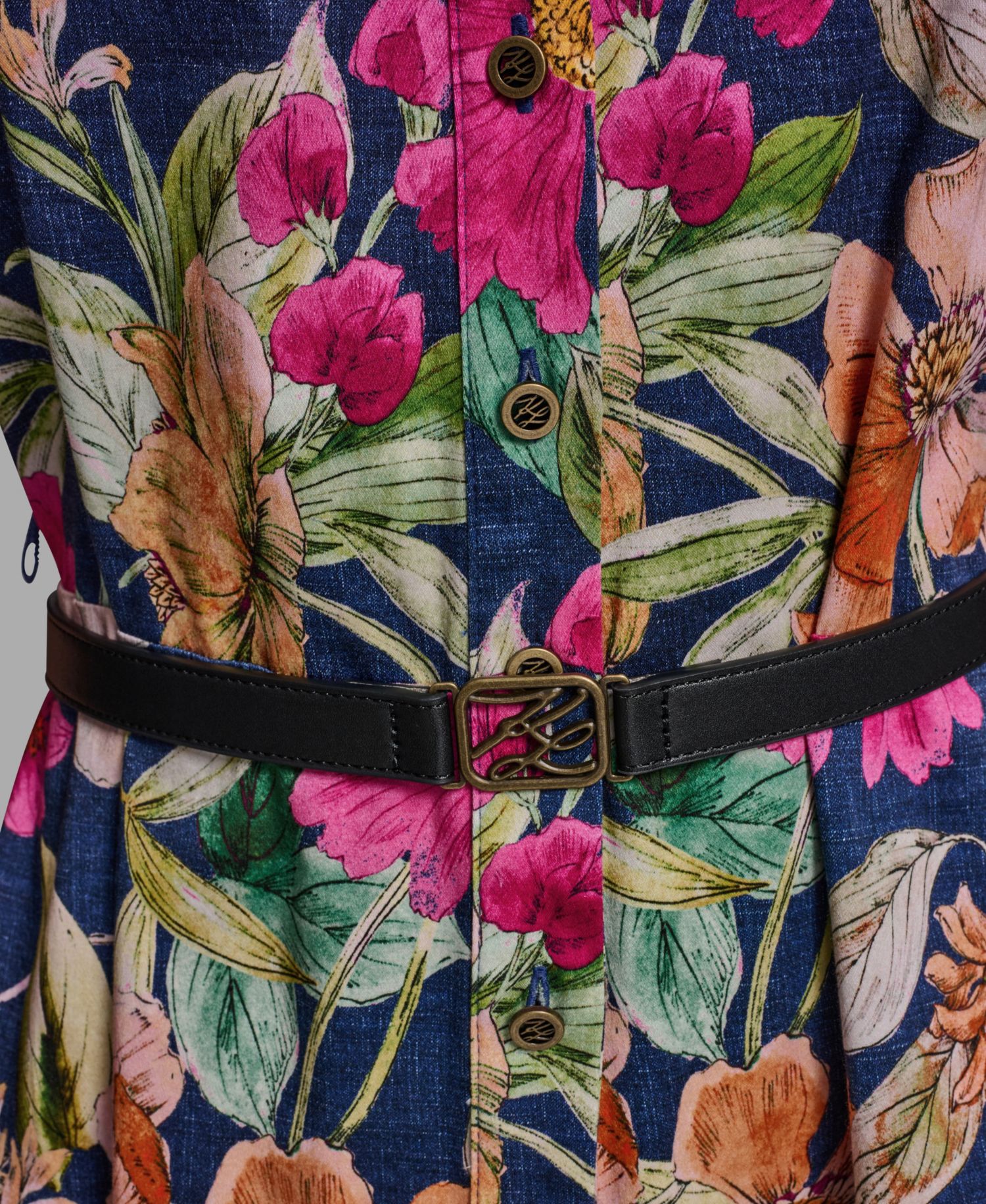 Women's Floral Printed V-Neck Belt Dress
