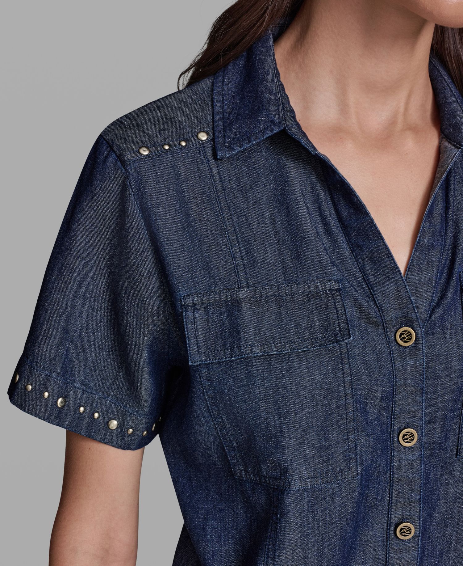 Women's Short-Sleeve Nailhead Trim Camp Shirt