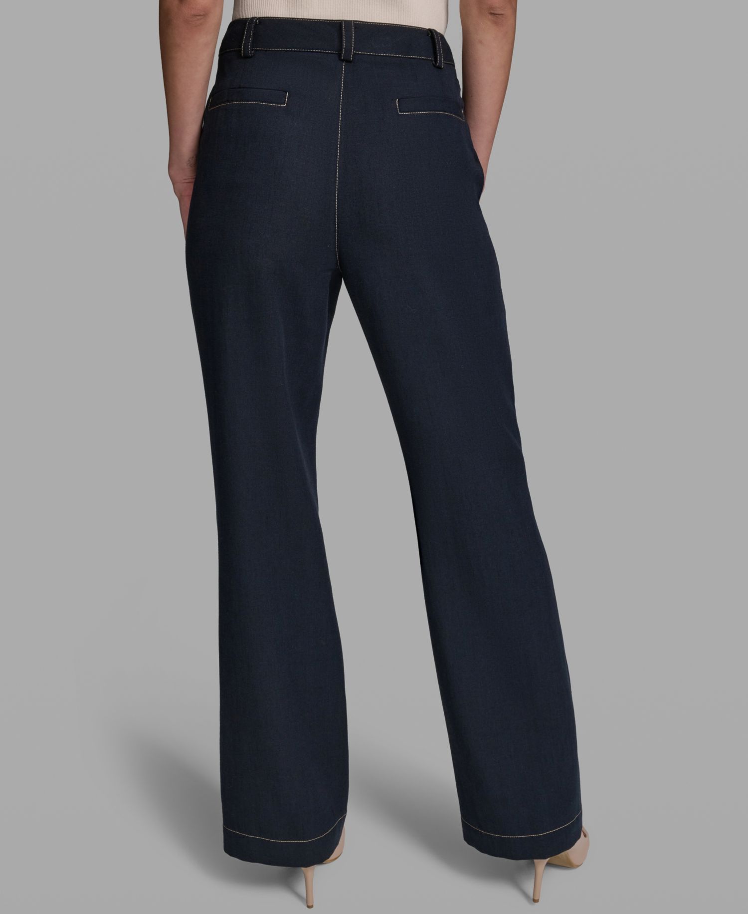 Women's Front Pockets Mid-Rise Straight Long Pants