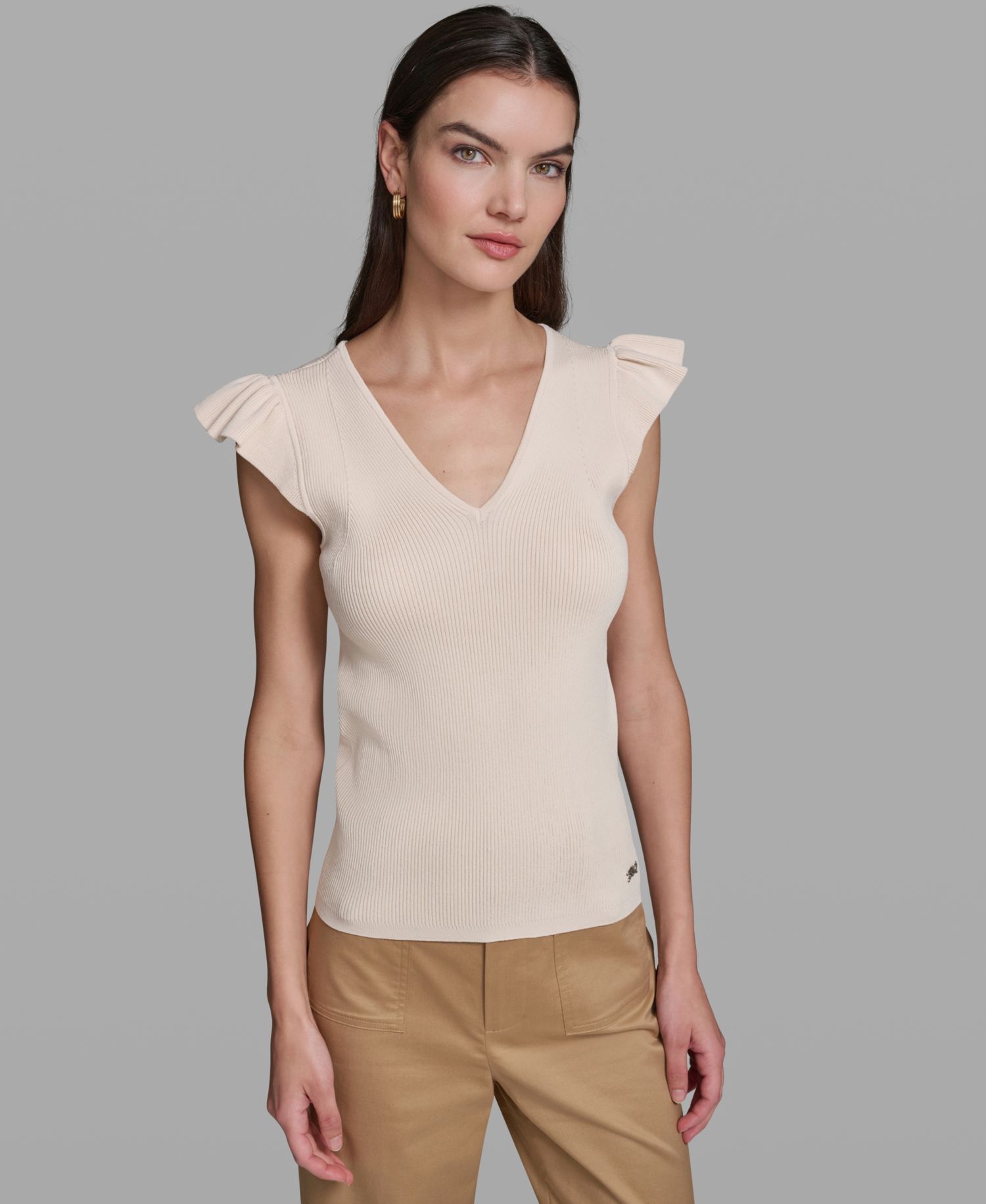Women's V-Neck Flutter Cap-Sleeve Sweater