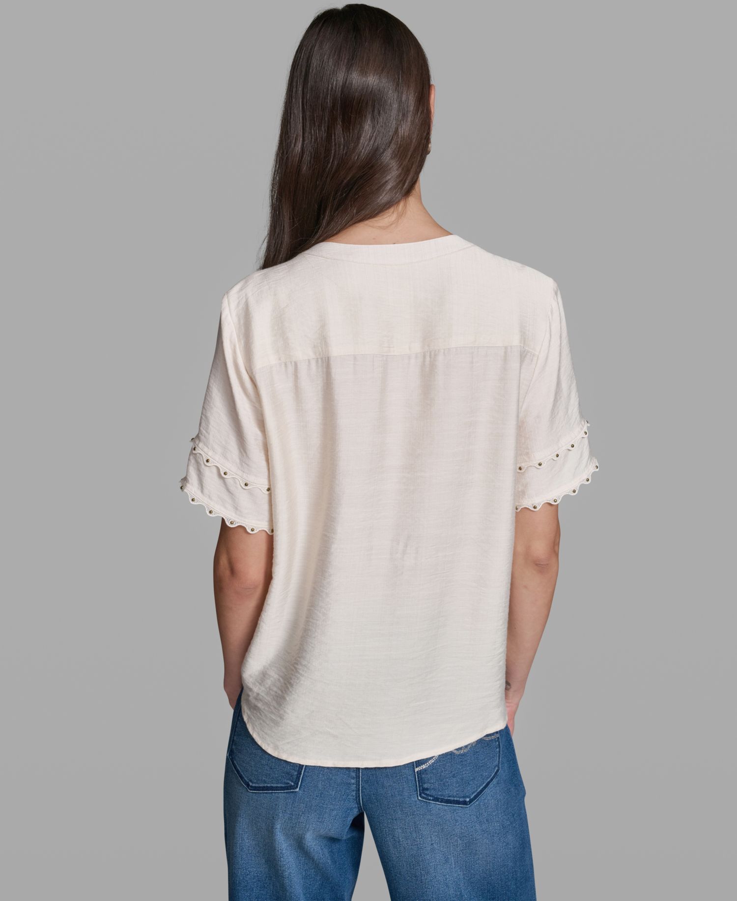 Women's Short-Sleeve Nailhead Trim Woven Top