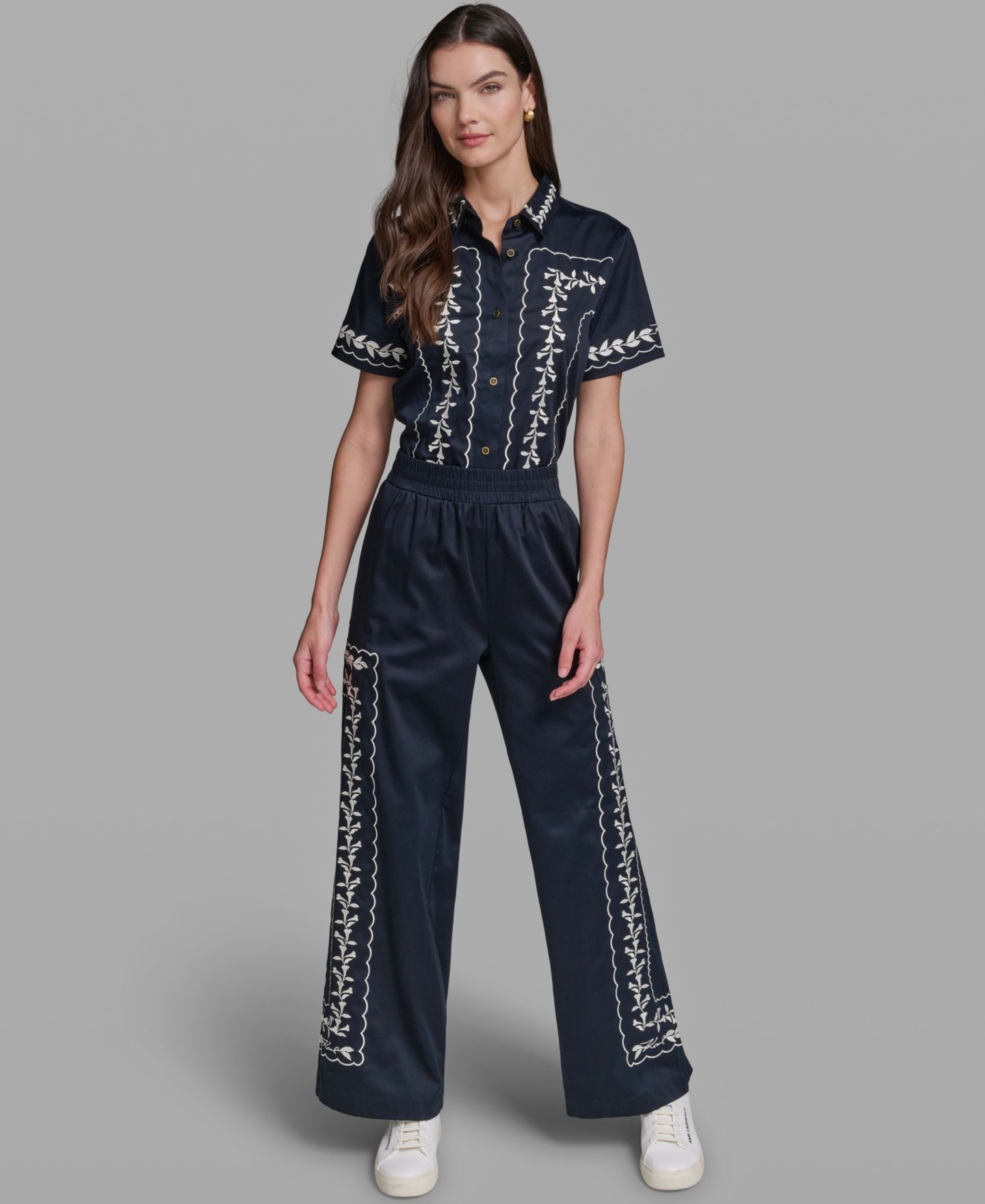 Женские брюки KARL LAGERFELD PARIS Mid-Rise Embroidery, цвет: Тёмно-синий — фото 2