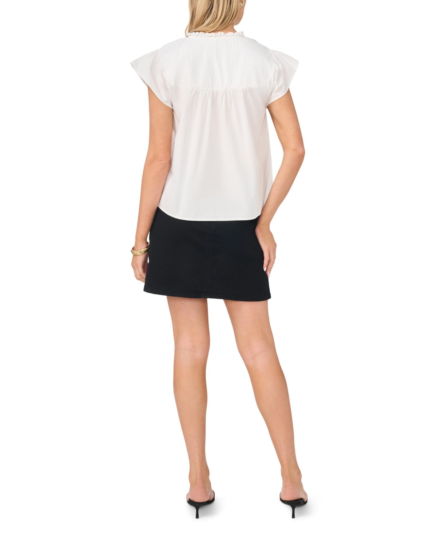 Women's Flutter-Sleeve Front Yoke V-Neck Top