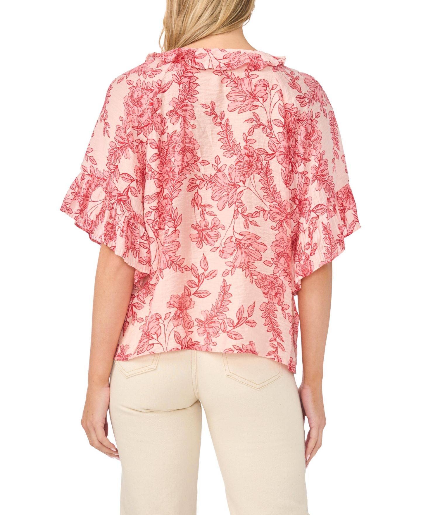 Женский топ Vince Camuto Printed Crewneck Ruffle Front Top, цвет: Розовый — фото 6