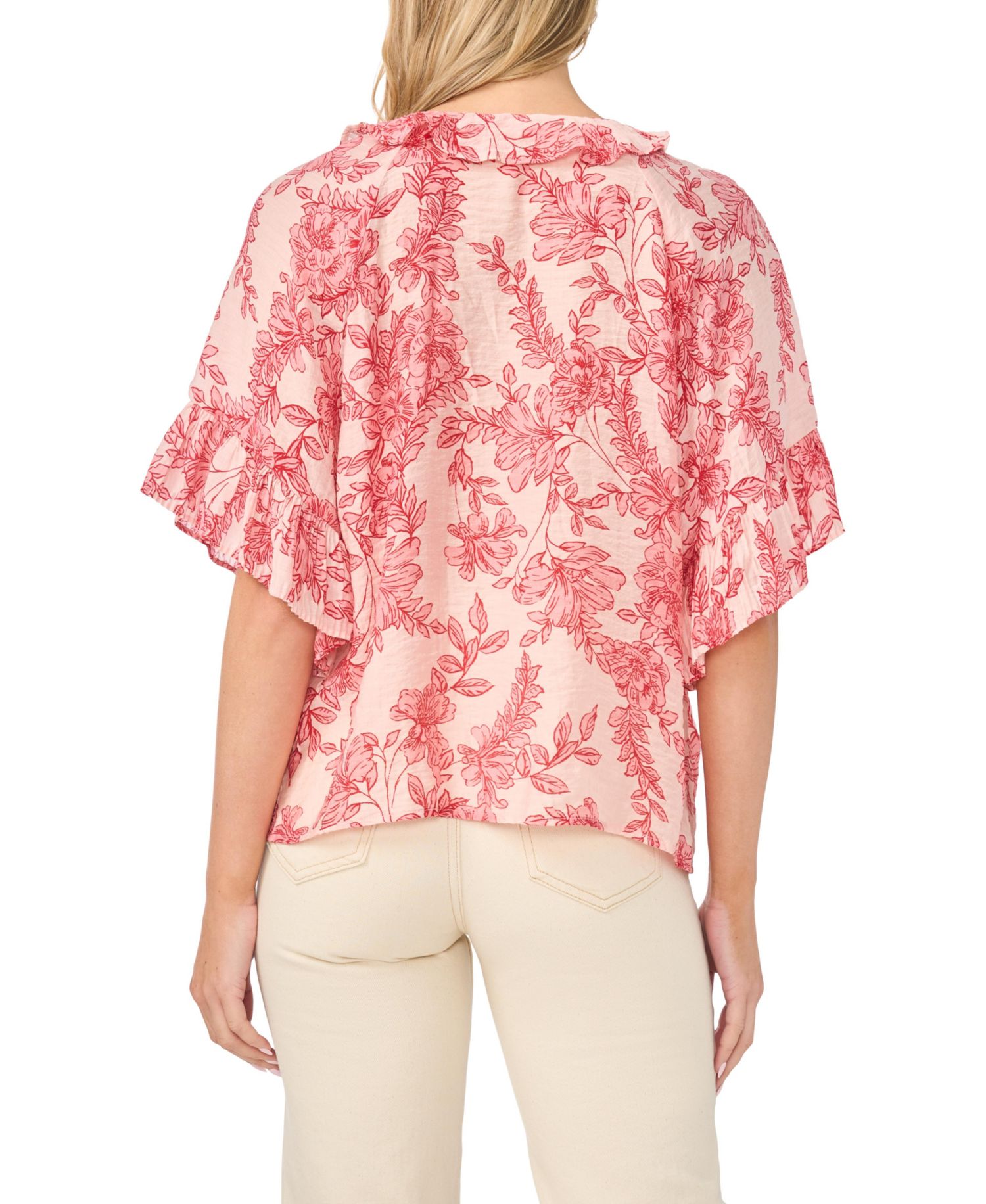 Women's Printed Crewneck Ruffle Front Top