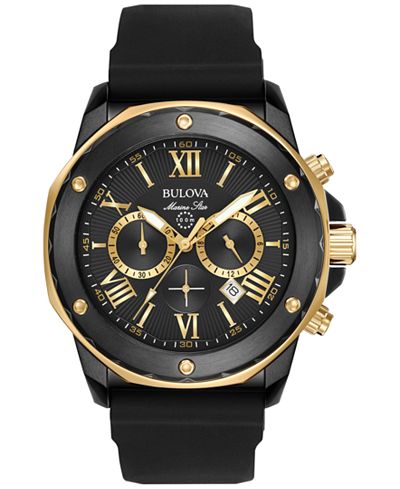 Bulova Men's Chronograph Marine Star Black Silicone Strap Watch 44mm 98B278