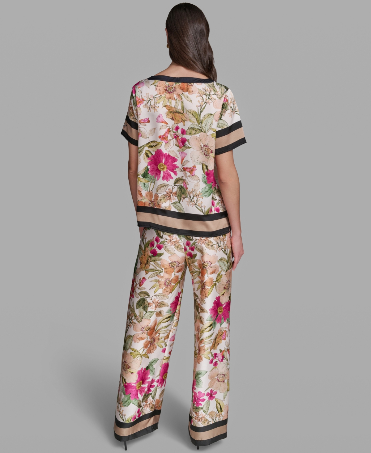 Karl Lagerfeld Paris Petite Printed Oversized Boat Neck Blouse