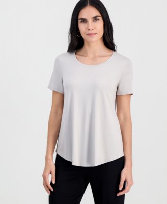 Petite Solid Rayon Span Short-Sleeve Top