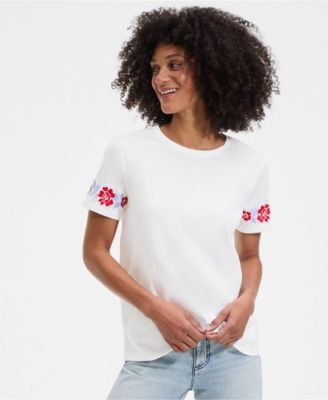Women's Short Sleeve Supima Cotton Embroidered Crew Neck T Shirt