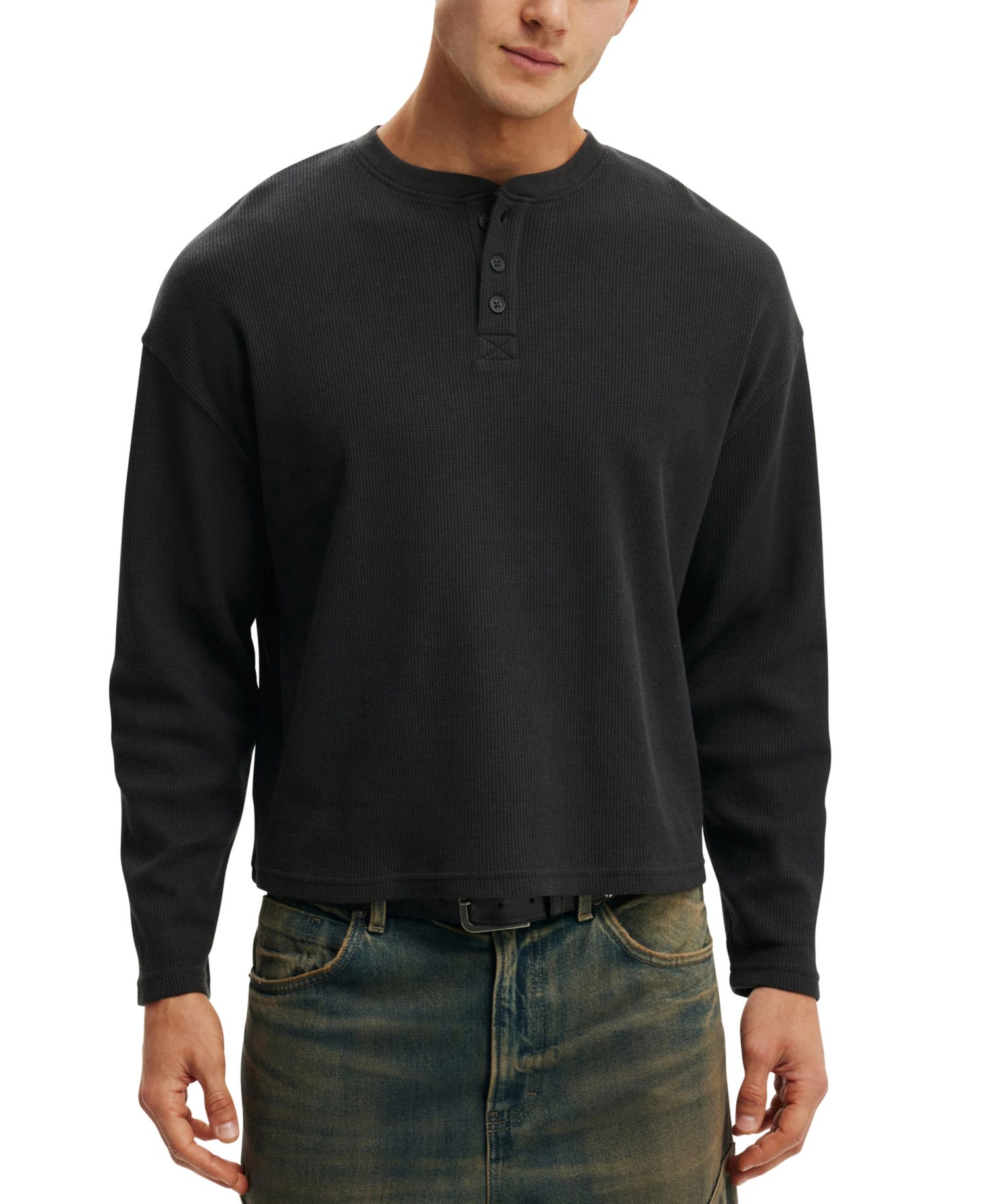 Men's Modern-Fit Textured Henley T-Shirt