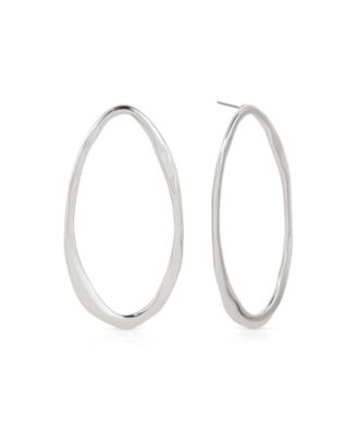 Silver-Tone Hammered Large Oval Earrings