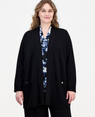 Plus Size Collarless Open-Front Cardigan 