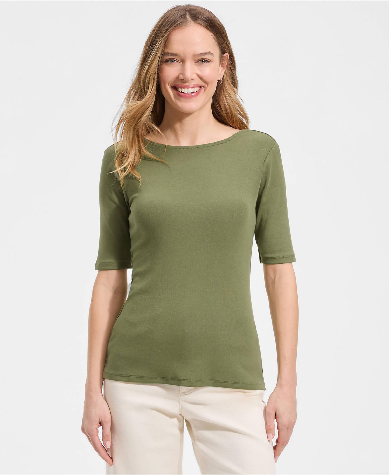 Women's Elbow Sleeve Polished Essentials High Neck Low Back Top