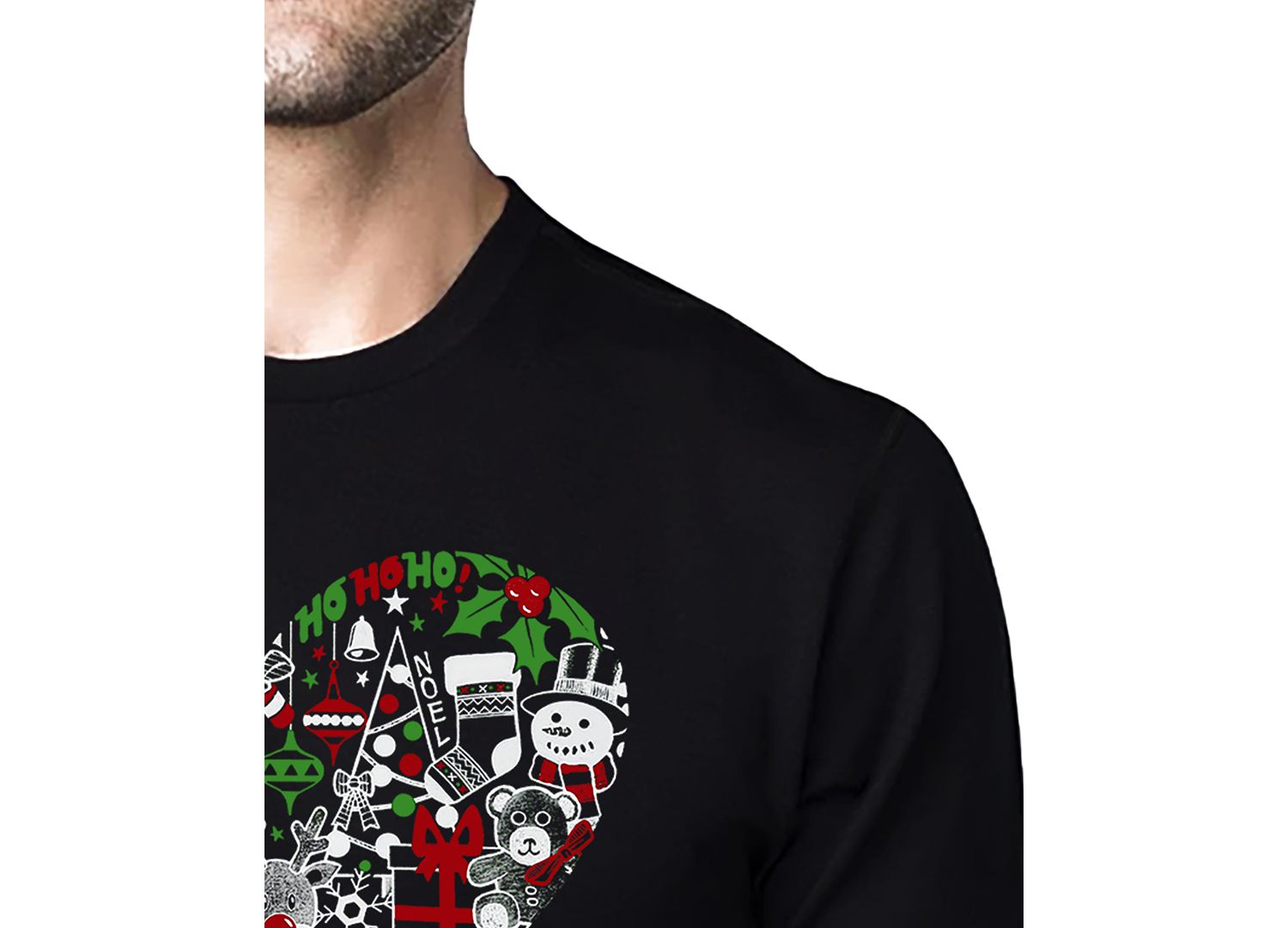 Men's Christmas Themed Heart Word Art Cotton and Polyester Blend T-Shirt