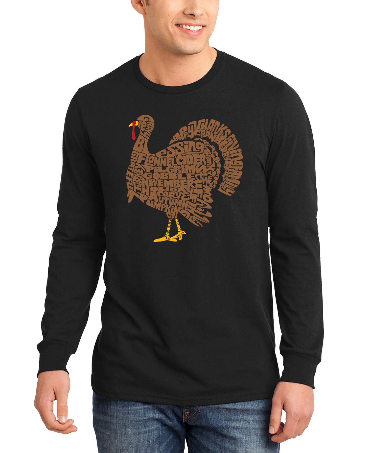 Men's Thanksgiving Turkey Word Art Long-Sleeve T-Shirt