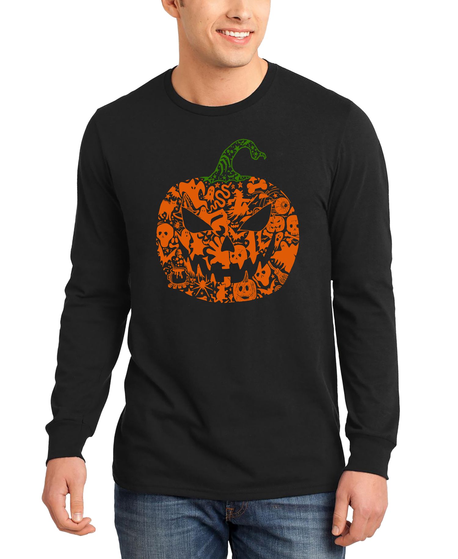 Men's Halloween Pumpkin Word Art Long-Sleeve T-Shirt