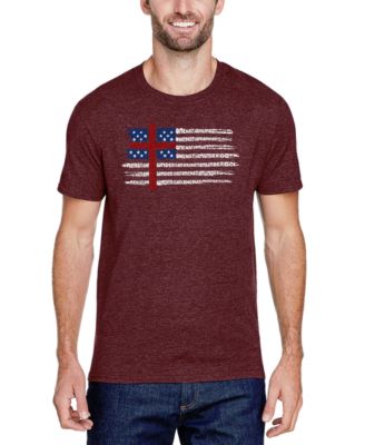 Men's One Nation Under God American Flag Cross Word Art Cotton and Polyester Blend T-Shirt