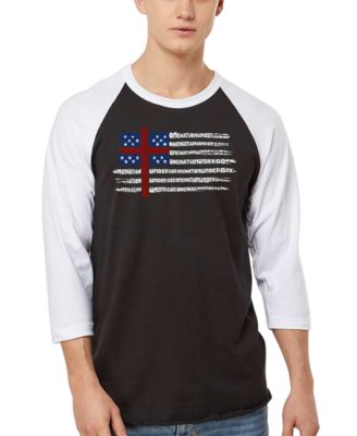 Men's One Nation Under God American Flag Cross Raglan Baseball Word Art T-Shirt