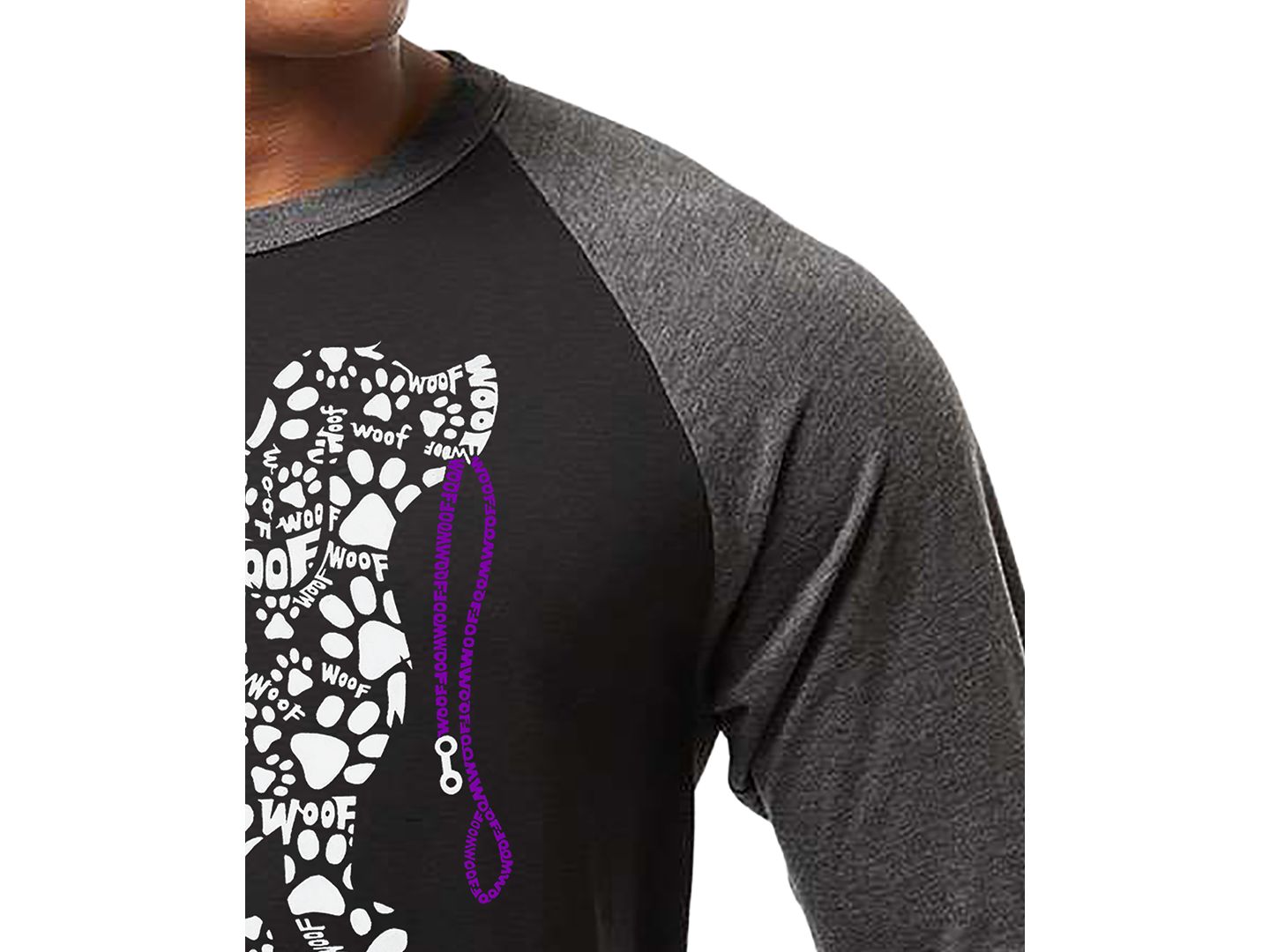Мужская футболка LA Pop Art Dog Leash Word Art Raglan-Sleeve, цвет: Чёрный / Серый — фото 2