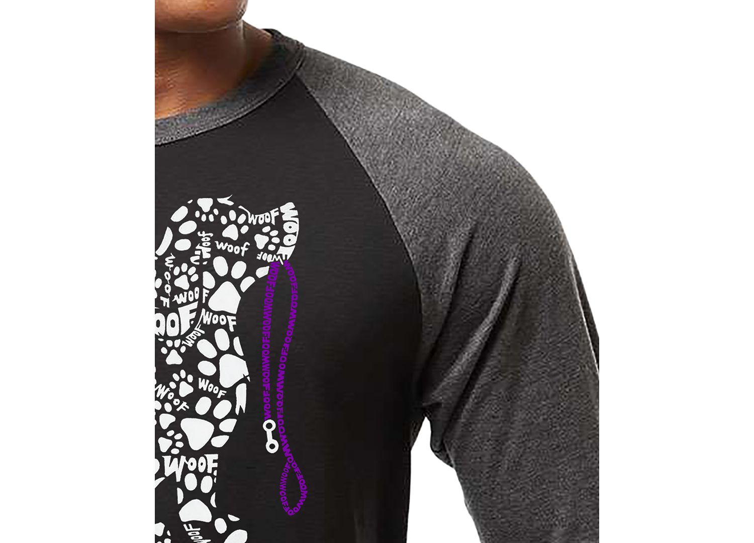 Men's Dog Leash Word Art Raglan-Sleeve T-Shirt