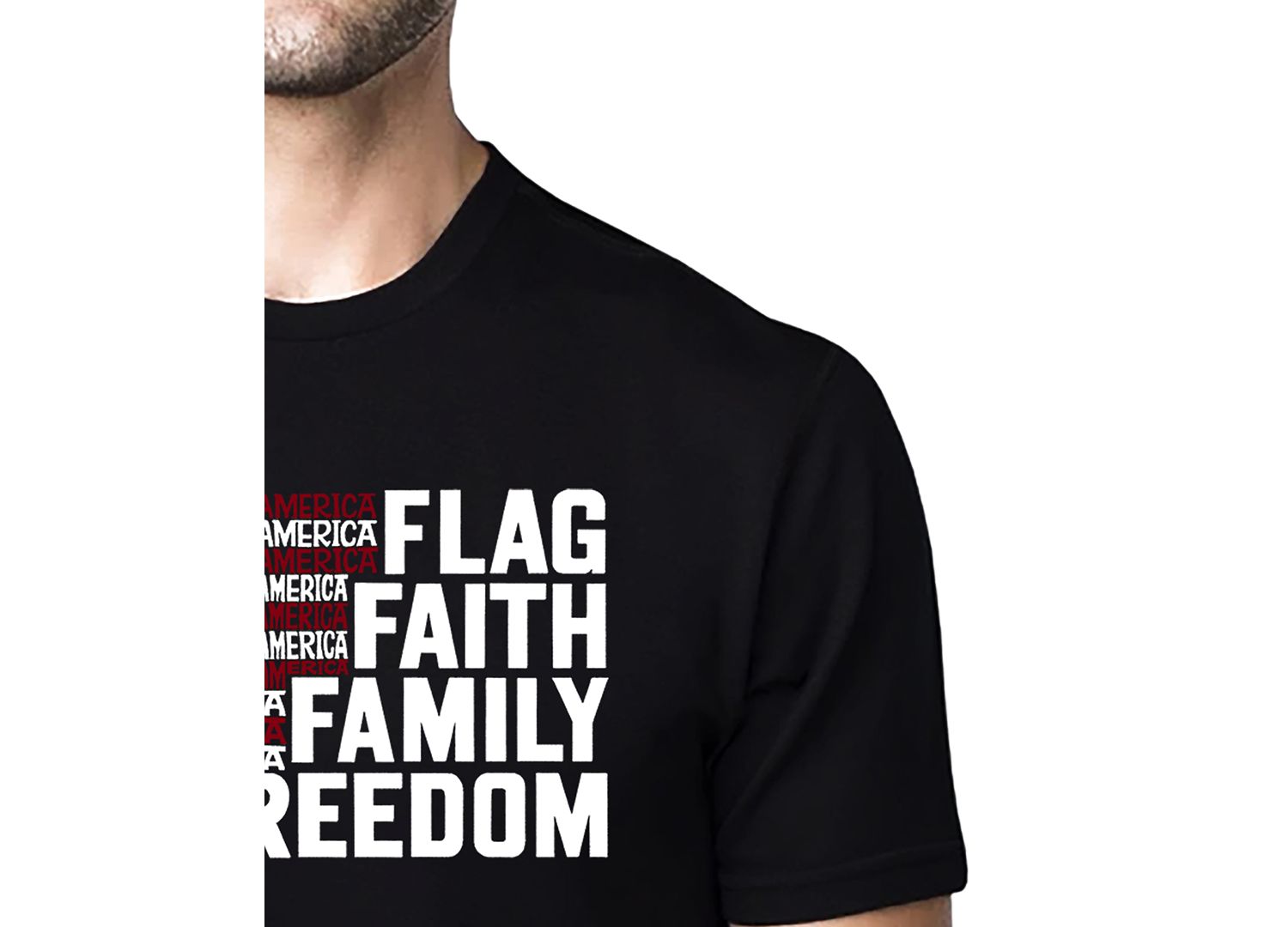 Men's Flag Faith Family Freedom American Flag Word Art Cotton and Polyester Blend T-Shirt