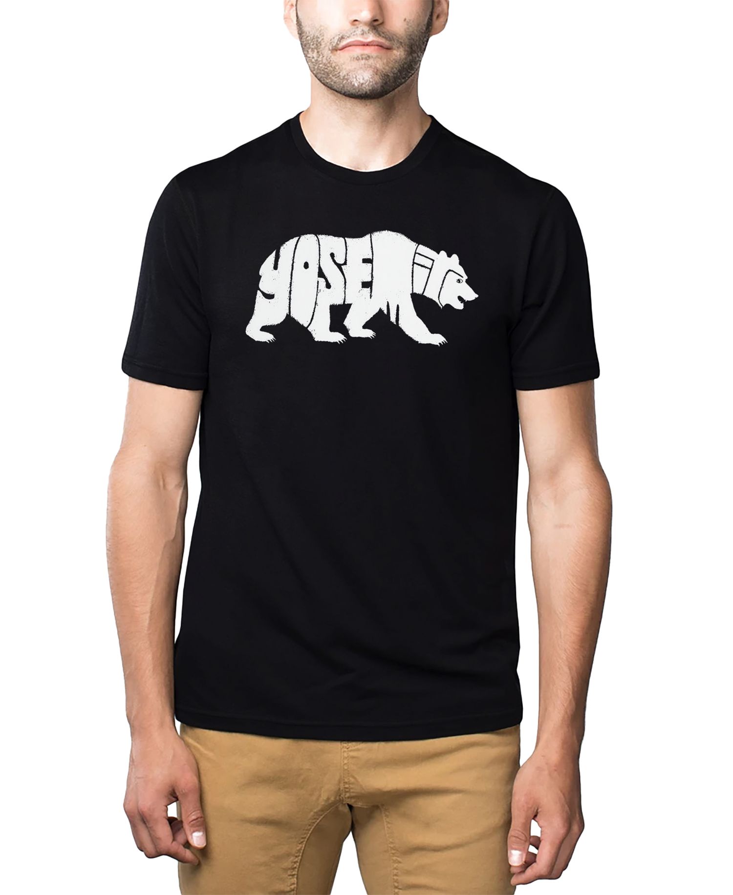 Men's Yosemite Bear Word Art Cotton and Polyester Blend T-Shirt