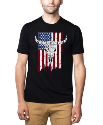 Men's Patriot Cow Skull American Flag Word Art Cotton and Polyester Blend T-Shirt