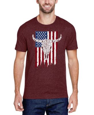 Men's Patriot Cow Skull American Flag Word Art Cotton/Poly Blend T-Shirt