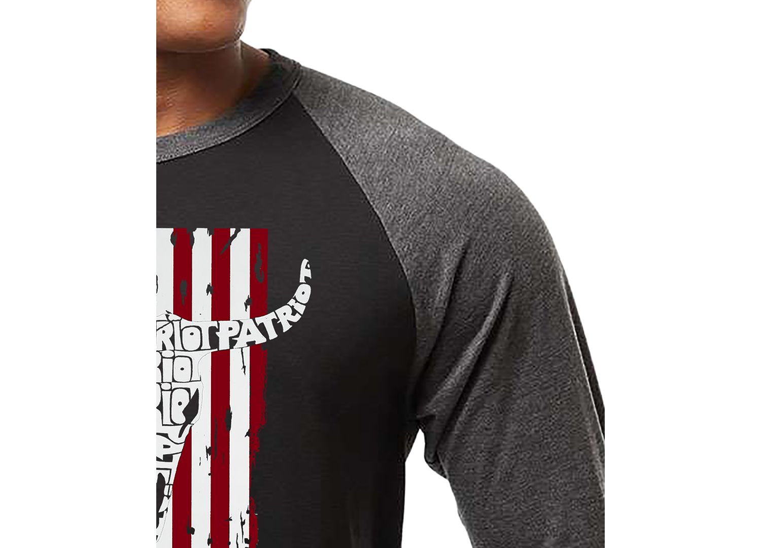 Men's Patriot Cow Skull Word Art Raglan-Sleeve T-Shirt