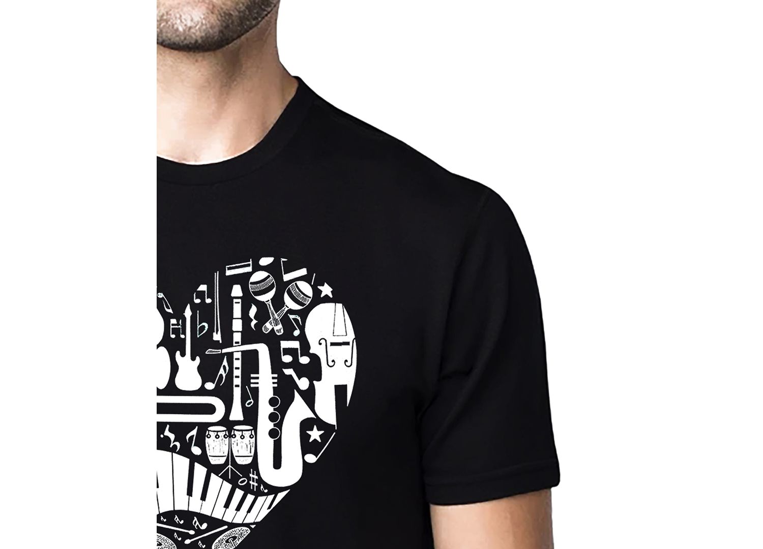 Men's Music Instruments Heart Word Art Cotton and Polyester Blend T-Shirt