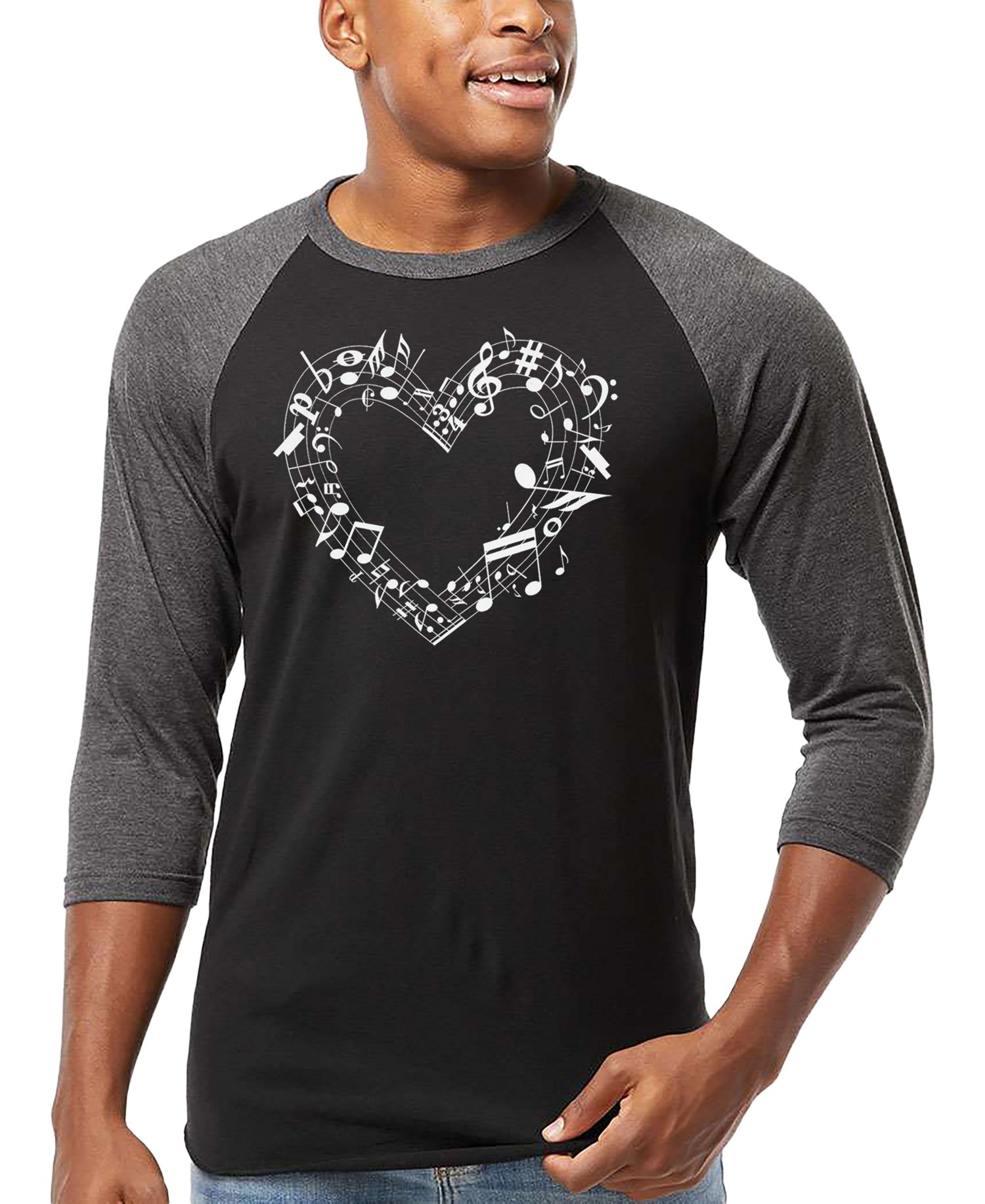 Men's Music Notes Heart Word Art Raglan-Sleeve T-Shirt