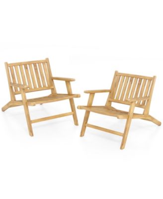 2PCS Teak Wood Outdoor Reclining Chair w/ Comfortable Backrest and Armrests
