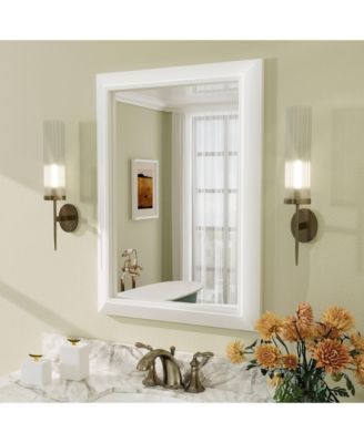 20" x 28" Inch Thick Metal Framed Wall Mirrors for Bedroom, Rectangle Wall-Mounted Mirrors in Matte White
