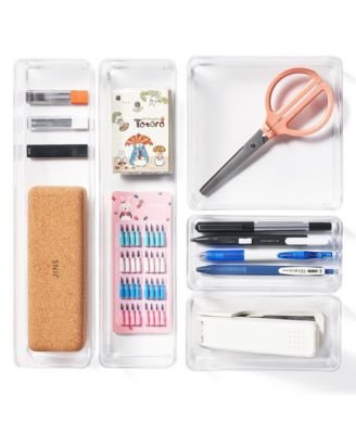 Clear Drawer Organizer 5-Piece Set, Multi-Purpose Bins for office supplies, craft materials, and more