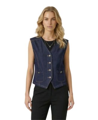 Women's Denim Button-Front Patch Pocket Vest