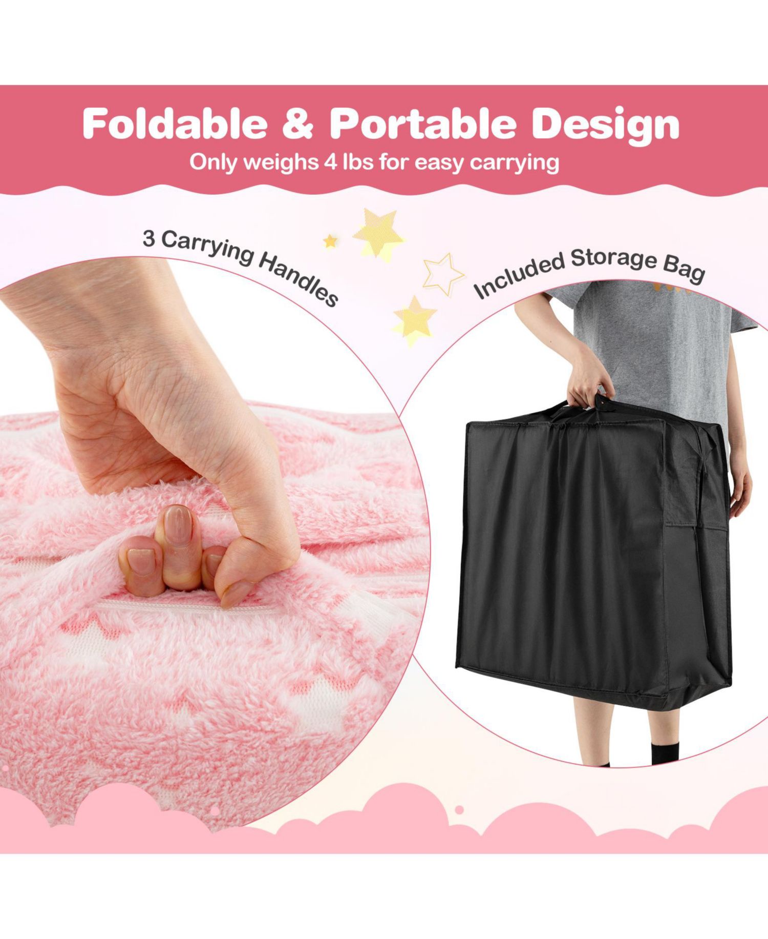 Foldable Floor Mattress for Kids with Washable Cover