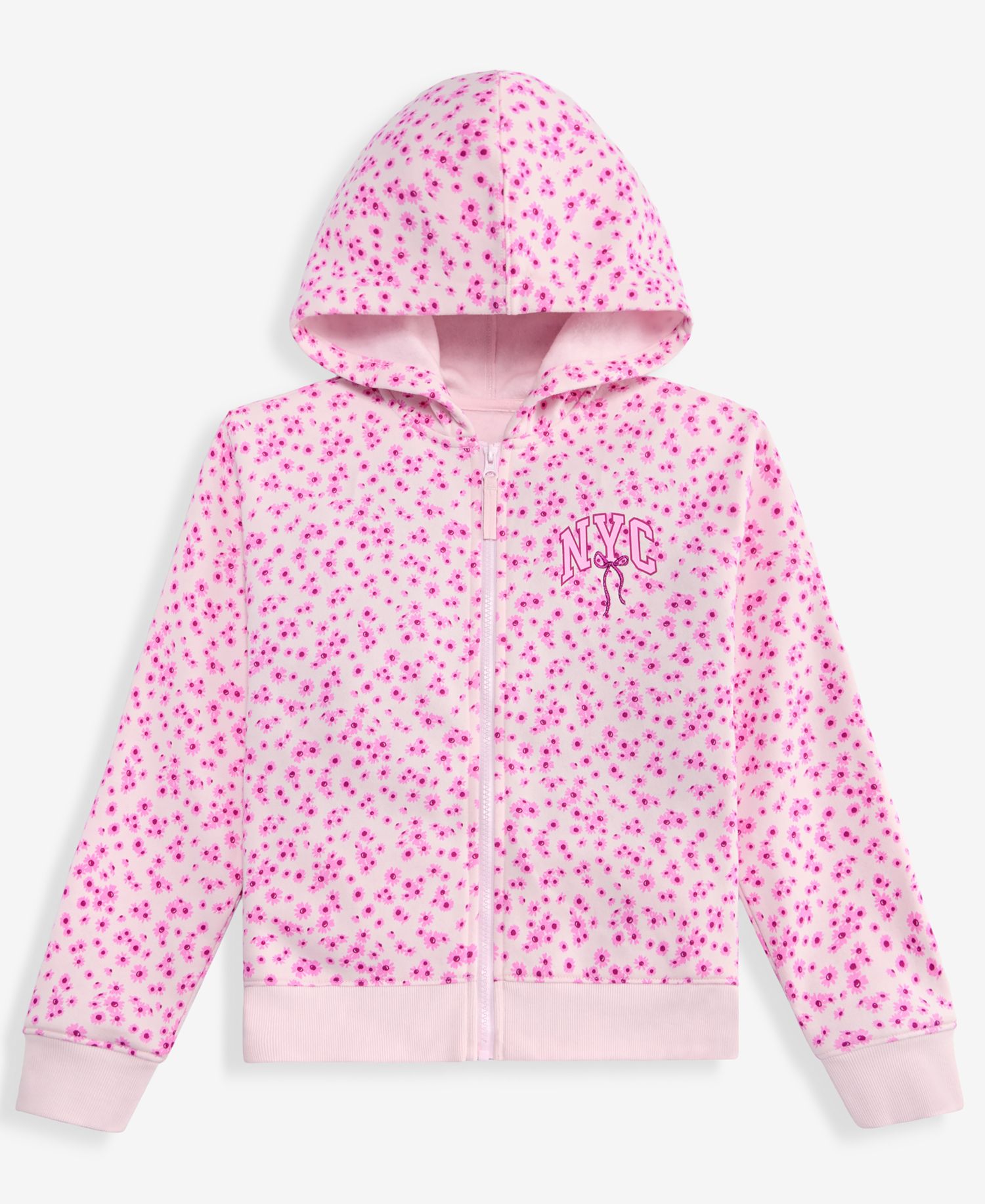 Girls' XS-XL NYC Bow Printed Zip Fleece Hoodie