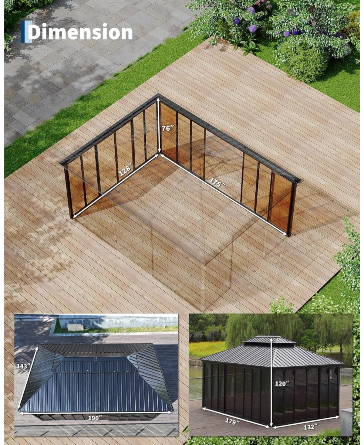 gaomon 12x16Ft Sunroom Hardtop Gazebo, Enclosed Gazebo with Floor-to-Ceiling Sliding Doors, All-Aluminum Alloy Frame